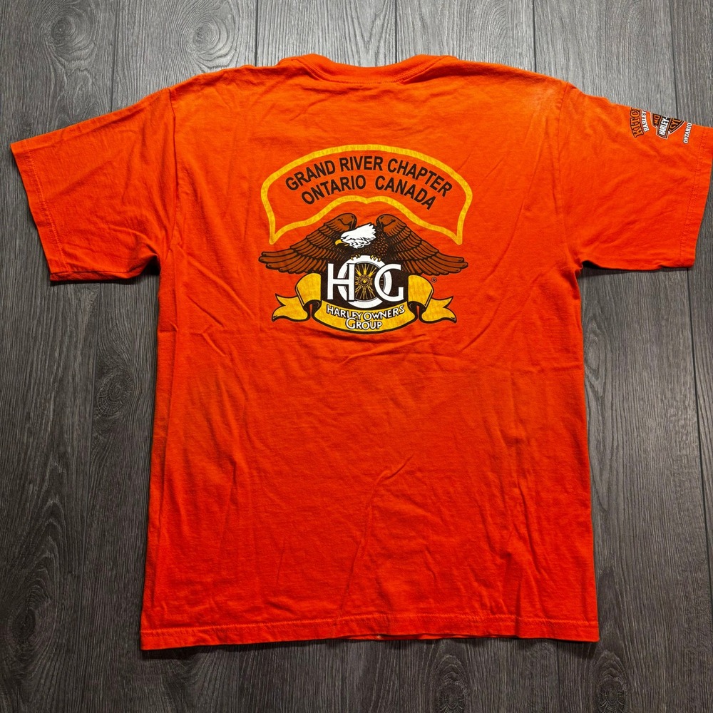 Harley-Davidson Mens Large Orange Grand River Ontario Canada HOG Shirt Y2k
